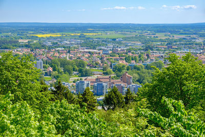 High angle view of townscape against sky