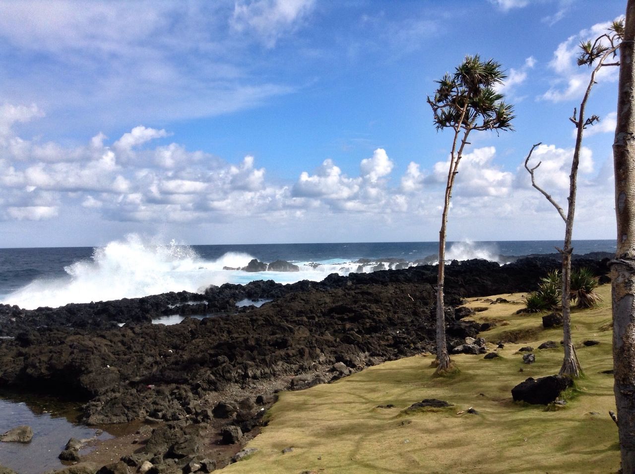 sea, horizon over water, water, sky, beach, scenics, tranquil scene, tranquility, beauty in nature, shore, nature, wave, cloud - sky, idyllic, cloud, coastline, surf, day, sand, blue