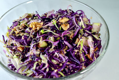 High angle view of chopped vegetables in bowl