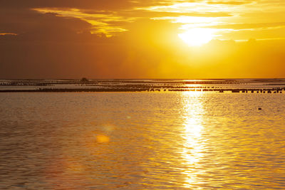 Scenic view of sea against orange sky