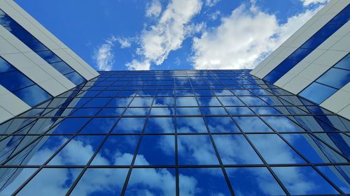 Low angle view of modern building against sky