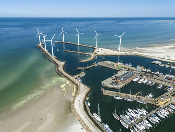 High angle view of sea against sky at bønnerup harbor, denmark