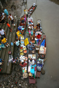 High angle view of boats in river