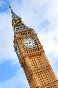 Low angle view of big ben against cloudy sky