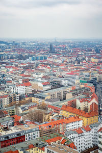 High angle shot of townscape against sky