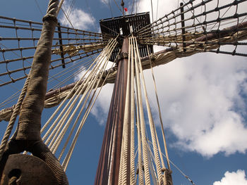 Low angle view of ship against sky