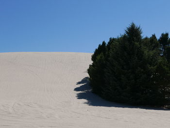 Scenic view of desert against clear blue sky