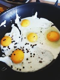 High angle view of breakfast on table