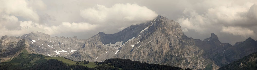Panoramic view of snowcapped mountains against sky