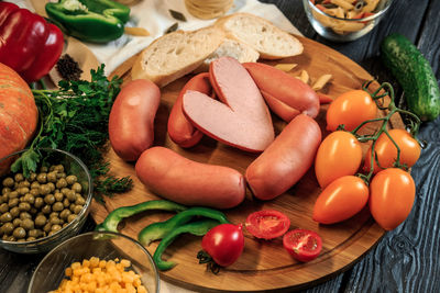 High angle view of vegetables on table