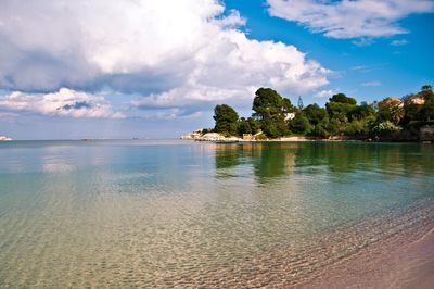 Scenic view of sea against cloudy sky