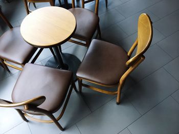 Close-up of chairs and table