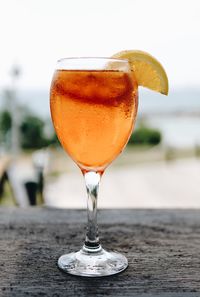 Close-up of beer in glass on table