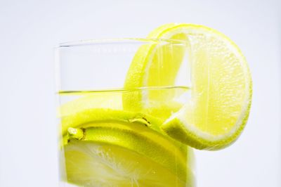 Close-up of drink against white background