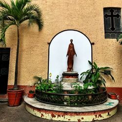 Statue on potted plant