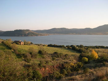 Scenic view of landscape against clear sky