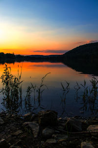 Scenic view of lake against sky during sunset