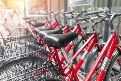 Bicycles parked in row