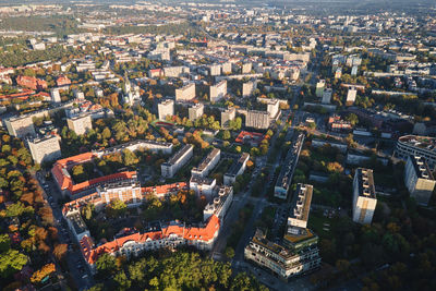 Residential building in european city, aerial view. wroclaw, poland