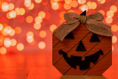 Close-up of christmas decorations on table