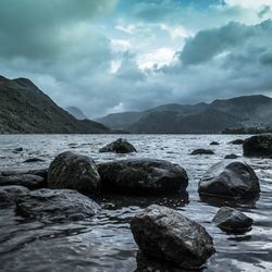 Scenic view of sea against cloudy sky