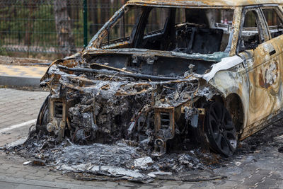 Shot cars. on the streets of irpin. cities of ukraine after the russian occupation. irpin, hostomel.