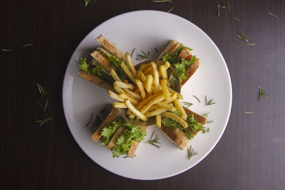 High angle view of food served on plate