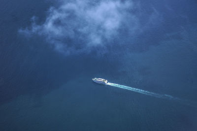 High angle view of sailboat in sea