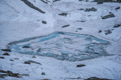 High angle view of snow covered landscape