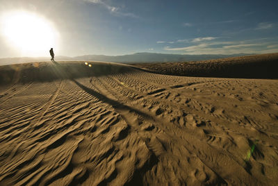 Man walking on desert during sunny day