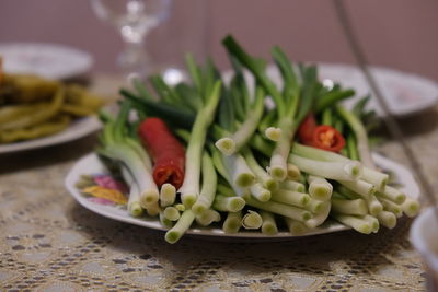 Close-up of salad served in plate on table