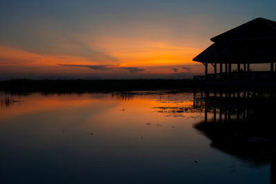 Scenic view of lake against sky during sunset