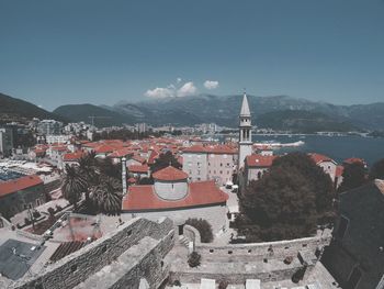 High angle view of city during winter