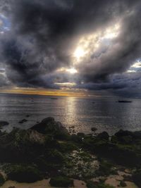 Scenic view of sea against cloudy sky