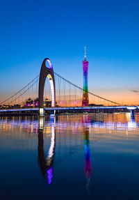 View of bridge over river against blue sky