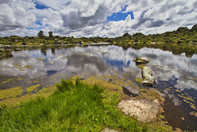 View of lake against cloudy sky