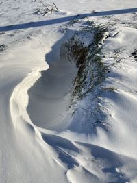 High angle view of snow covered land