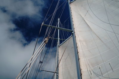 Low angle view of sailboat in sea against sky