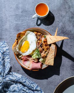 High angle view of food on table