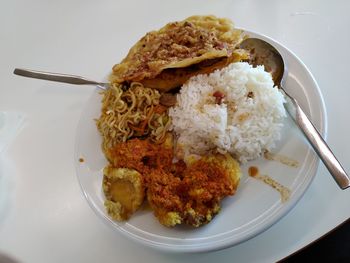 High angle view of meal served in plate