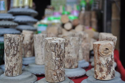 Close-up of stack for sale at market stall