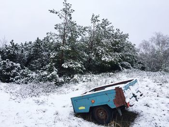 Vintage car on tree against sky