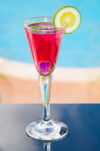 Close-up of drink in glass on table