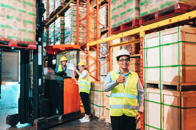 Portrait of man working at construction site