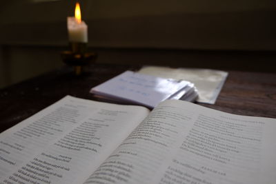 Close-up of open book on table