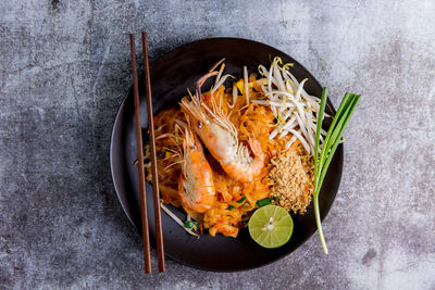 High angle view of food in bowl on table