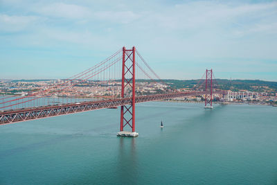 Suspension bridge over river