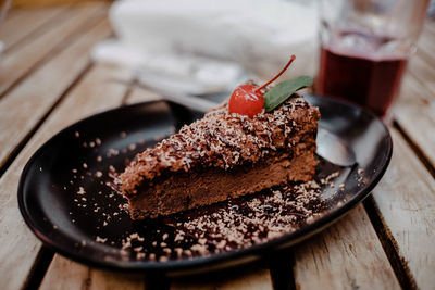 Close-up of chocolate cake on table