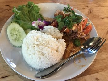 High angle view of meal served in plate