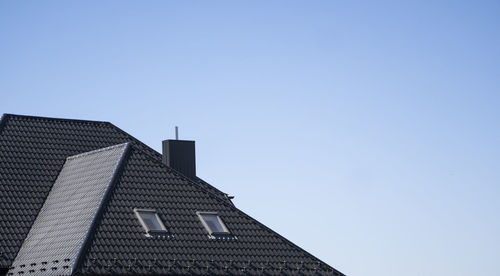 Low angle view of modern building against clear sky